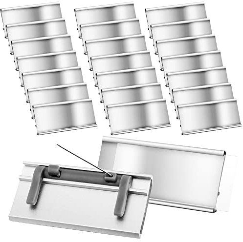 Faccito Aluminium Namensschilder mit Papier Schlitz und Anstecknadel Transparentes Metall Namensschild Rohlinge Namensschild Halter Etiketten, 72 x 32 mm, Silber (20)