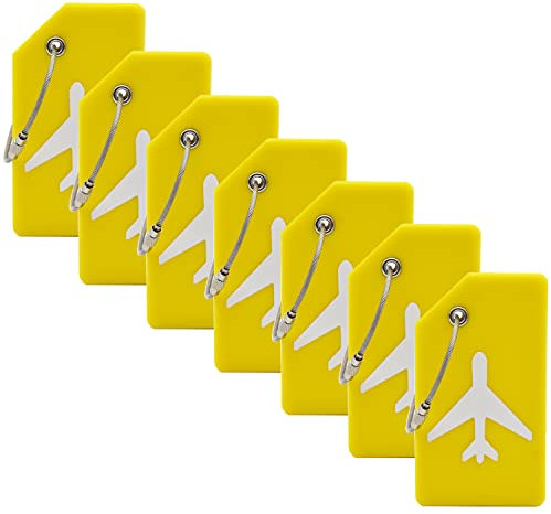 Lot de 7 étiquettes en silicone pour bagages, sac à main, sac de voyage avec carte d'identité, parfaites pour repérer rapidement les bagages, jaune, Set of 7