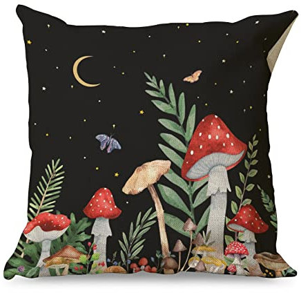 Gamoii Kissenbezüge Zierkissenbezüge Roter Pilz Psychedelische Pflanzen Mond Schmetterling Leinen Kissenbezug Pillow Case Kissenhülle Sofakissen Bezüge mit Reißverschluss für Autos Sofa 45x45cm