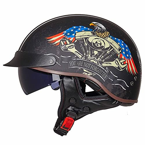 Halbschalenhelm Motorradhelm Vintage Halbhelm ECE Zugelassener Erwachsenen Halbschale Jet Helm Roller-Helm Scooter-Helm Moped Mofa-Helm mit Visier