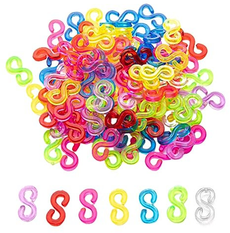 JOCXZI Connection S Clips - 500 Pieces Loom Bands Clasps Colourful Rubber Loops Tool Refill S Clips Loops Bracelet Plastic Loops for Connecting Loom Band Bracelets Jewellery Accessories (Colourful)