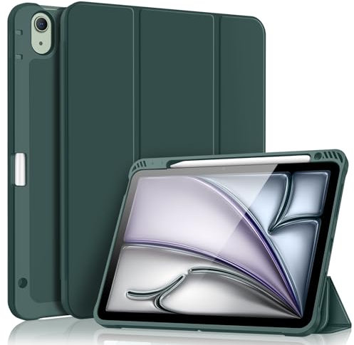 FINTIE SlimShell Case for iPad Air 11 inch (2025/2024) M3/M2, iPad Air 5th/4th Generation (2022/2020)- [with Pencil Holder] Shockproof TPU Stand Back Cover, Auto Wake/Sleep, Green