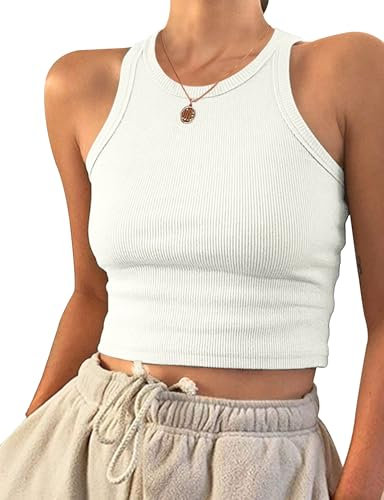 PLOKNRD Damen Ärmellos Racerback Rundhals Tank Top L Weiß
