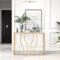 GIANTEX Konsolentisch Marmoroptik, Flurtisch Eingangstisch mit geometrischem Metallrahmen, schmaler Beistelltisch Couchtisch Sofatisch Weiß Gold, Langer Sideboard Tisch Anrichte, 110x30x80 cm
