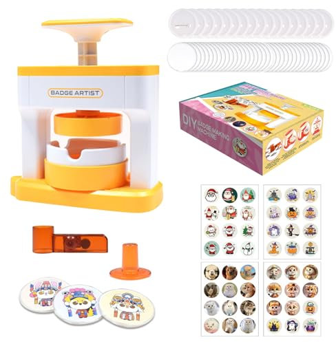 Button Maker Badge Machine, 55mm(2.16inch) DIY Button Maker, Abzeichen Macher Maschine mit 48 Kunststoff Button Teilen und Kreisschneidern Für Personalisierte Dekorationen DIY Kreation