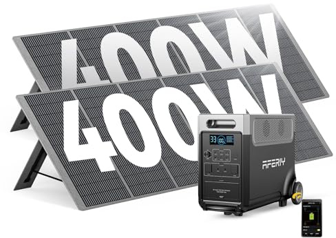 AFERIY Generateur Electrique Portable 3600W 3840Wh avec 2 Panneaux Solaires Portables 400W, Station Electrique Portable LiFePO4 avec Panneau Solaire Pliable pour Camping, Voyage, Panne de Courant