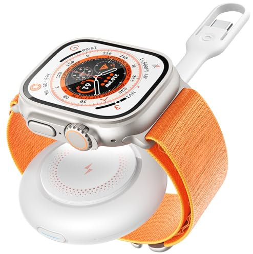 WeeFancy Caricatore Wireless Portatile per Apple Watch 1200mAh Mini Power Bank per iWatch Senza Fili Caricabatterie Magnetico Compatibile con Apple Watch Serie 9/8/7/6/5/4/3/2/SE/Ultra 2 (Bianco)