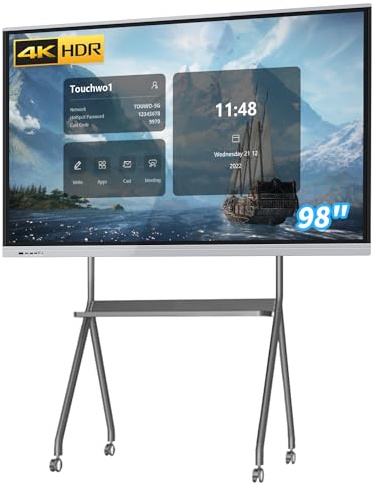 TouchWo 98 All-in-One Touchscreen Monitor PC Interactive Board, lavagna elettronica 4K con doppio sistema, display per segnaletica digitale per ufficio, aula, Core i5 RAM 4GB+SSD 256GB