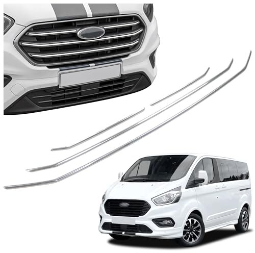 CHROMEMASTER | Kompatibel mit Ford Tourneo Custom 2018-2023 | Leisten für Kühlergrill, Zierblenden, Rostfreier Stahl Poliert | Perfekte Passform; Neues, Attraktives Erscheinungsbild des Fahrzeugs
