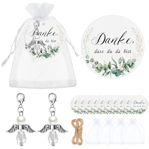 Otuuz 30 Sets Schutzengel Anhänger Danke Dass Du Da Bist Geschenkanhänger Organzabeutel Flügel Form Anhänger Hochzeit Gastgeschenke Blatt Muster Etikett mit Kordelzug Hochzeit Glücksbringer für Gäste