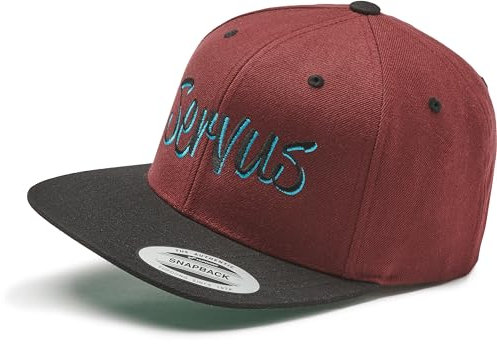 Flexfit Snapback Cap : Servus - Outdoor Bayern Basecap Herren & Damen Baseball Bayerisches Cap Kappe Mütze Berge (Maroon/Black)
