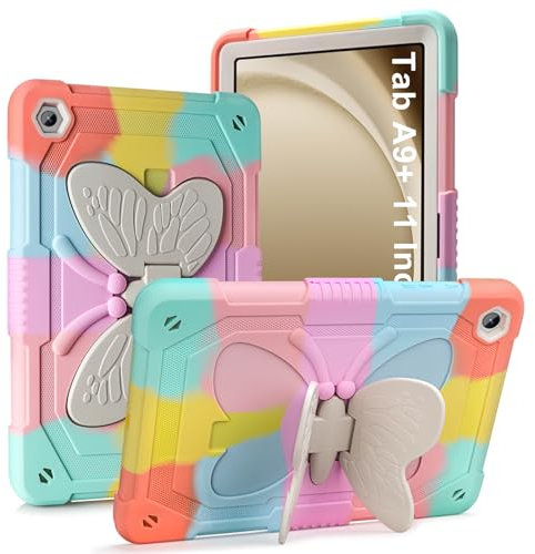 VOFOLEN Hülle für Samsung Galaxy Tab A9 Plus 11 Zoll 2023(SM-X210/X216/X218 mit Stifthalter Schmetterling Ständer für Kinder Mädchen Robuste Stoßfeste Cover Schutzhülle für Samsung Galaxy Tab A9 Plus