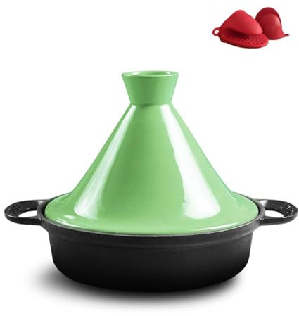 LVYUDS Tajine Marroqui con Tapa Cónica, Hierro Fundido Esmalte Cazuela para Cocinando, Tajine Induccion Adecuado Maceta de Barro Arroz Estofado Carne(Color:Verde)