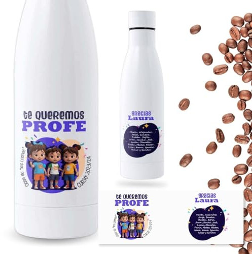 Botella para Profesores | Regalo Original | Botella de agua acero inoxidable térmica personalizada | Libre de BPA y reutilizable | Regalo Fin de Curso (Te queremos profe, 500 ML)