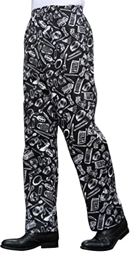 M&Catree Pantaloni da Cuoco da Uomo, Pantaloni da Chef Stampati Pantaloni da Lavoro con Divise da Cucina da Ristorante in Vita Elastica - Stoviglie, L