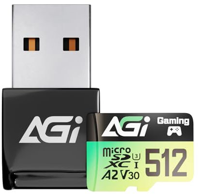 AGI Lecteur de Carte MicroSD avec Carte MicroSD TF138 512 Go et Adaptateur SD, 3 en 1 Type A USB 3.0 OTG Lecteur de Carte mémoire pour PC, Ordinateur Portable, Smartphone