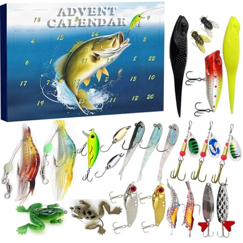 Angel Adventskalender 2025 Männer, Angel Köder Weihnachtskalender 2025 Männer, 24 Tage Angelkalender Weihnachten Geschenk für Männer, Jungen, Freunde, Väter, Ehemänner (A1)