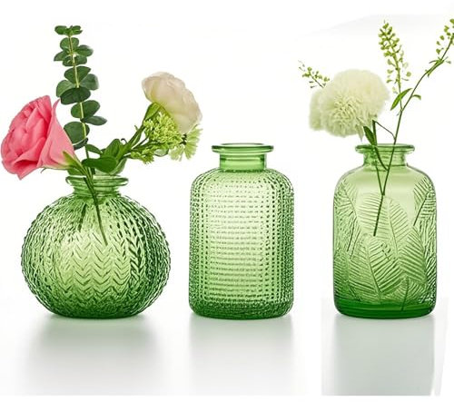 Vasen Klein Glas EylKoi - Vasen Klein Tischdeko Klar Verschiedene Formen Hochzeit, Tischdeko Mini Kleine für Kleine Für Zuhause (1 Satz, 2#-Grün)