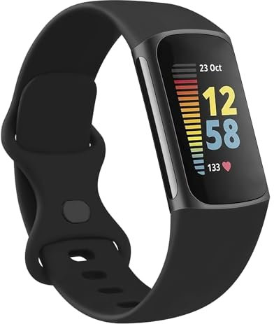 AK Straps Compatible with Fitbit Charge 5 Strap for Women and Men, Soft TPU Silicone Replacement, Sport Breathable Waterproof Adjustable Wristband for Fitbit Charge 5(Black,Small)