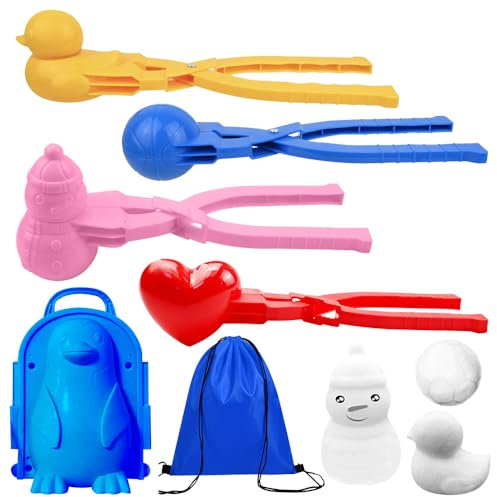 Schneeball Former, 5 Stück Schneeballzange, Cartoon Schneeballformer, Winter Schneeball Clip, Snowball Maker, Pinguin Schneeball Clip, Entenform, fur Kinder im Freien Spielen Schnee, Strandspieler