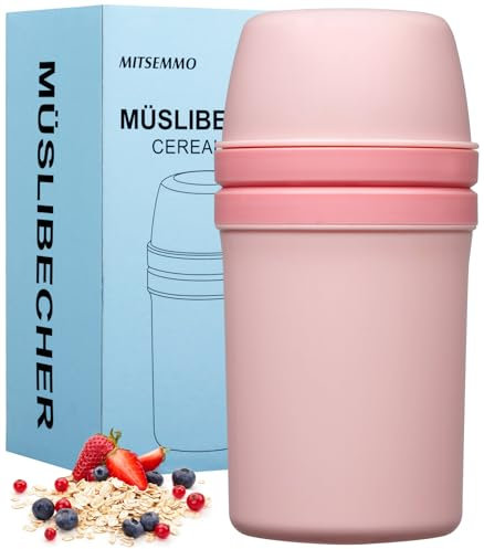 Mitsemmo Müslibecher to Go 600ml+270ml,Joghurtbecher Becher to Go Kinder mit Löffel,Müsli Cup Cornflakes Müslibecher Müslidose Müslischale Frühstücksdose Müslibox Joghurt Box (Rose)