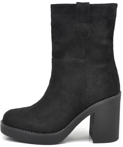 IF Fahion Scarpe Tronchetti Stivali Stivaletti Da Donna Con Zip Zeppa Platform Plateau Camoscio Sintetico CH2335 Nero N.37