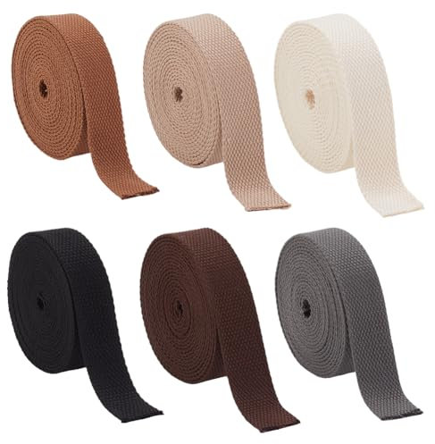 PH PandaHall 18m schweres Gurtband zum Nähen 6 Farben Baumwollgurtband 25mm Flach Polycotton Gurtband Leine Riemen für DIY Handwerk Tote Tasche Gurtband Tasche Riemen Stoff Gürtel machen