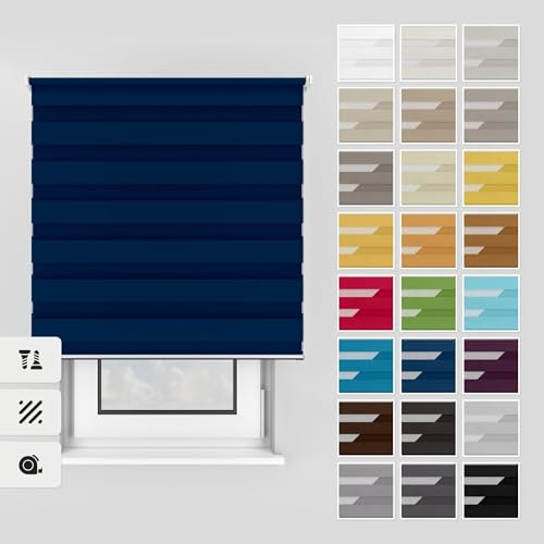 Estika Doppelrollo mit Bohren 65x220 cm Farbe: Sommernacht, Rollo Deckenmontage und Wandmontage Fenster rollos für innen, Jalousien Fenster, Tür Rollo