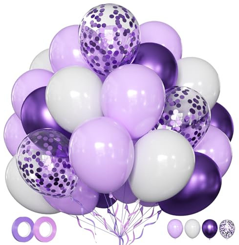 Luftballons Lila Violett Weiß 50 Stück 12 zoll Luftballons Flieder Helium Ballons Lavendel Metallic Luftballon Konfetti Ballons für Geburtstag Hochzeit Baby Shower Abschluss Muttertag Deko