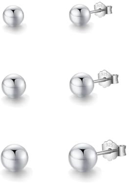 HinDaLi 3 Paires Boucles d'oreilles Boules Femme Argent Boucles d'oreilles en Argent 925 Petite Clous d'oreilles Argent Piercing Rond Boucles d Oreilles pour Femme Fille