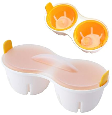 Microwave Egg Boiler, 2-Cavity Nonstick Poached Egg Maker, Heat-Resistant Breakfast Cooker with Lid, Quick and Easy Kitchen Gadget for Perfect Eggs, 8.66x3.43x4.33 Inches
