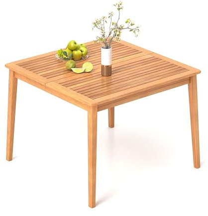 GIANTEX Holztisch Outdoor 100/170/200 cm, Gartentisch aus Akazienholz mit 5 cm Schirmloch, Outdoor Terrassentisch für Hinterhof, Veranda & Garten, Balkontisch Wetterfest (100 x 100cm)