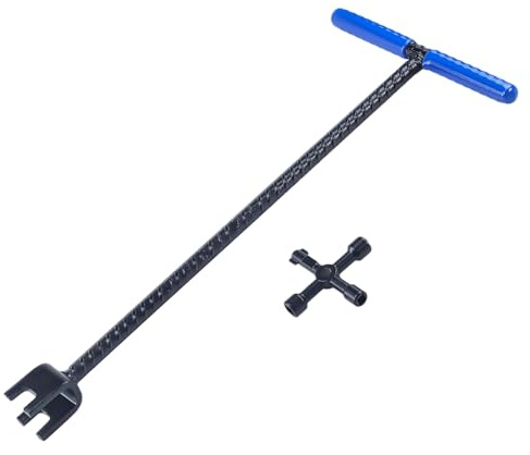 Flylin Water Meter Key Kit 16in, T Handle 4-Way Blue | Steel Curb Key and Triangle Square Utilities Wrench for Water Shutoff Valves