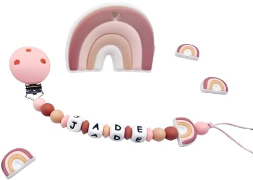 LANCK Attache tétine - Création personnalisée – Accessoire décoratif multi-usage – Cadeau artisanal unique - Arc En Ciel Silicone