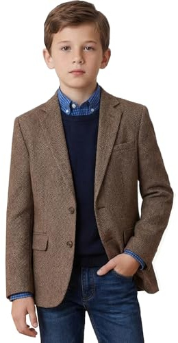 Retro Tweed Herringbone Boys Blazer Jacket for Kids Casual Sport Coat | Retro Blazer Design, 2 Button, Slim Fit, Notch Lapel, Utility pocket, no itchy, for daily outfitting, graduation,prom
