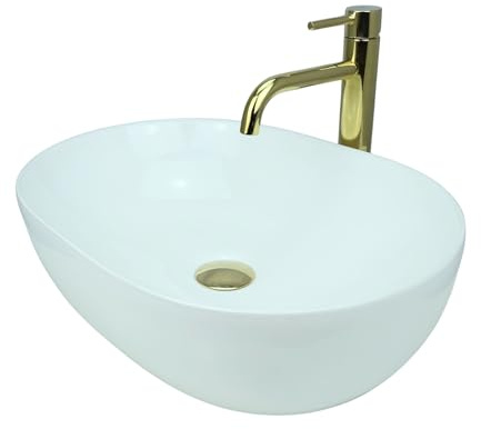 GTM Design Aufsatzwaschbecken Glanz - Modern Waschbecken - ohne Überlaufloch - Elegant Aufsatzwaschbecken Oval - für Badezimmer und Gäste WC - nur Bad Waschbecken - Modell 14