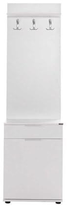 FWStyle White Hall Stand with Drawer, Coat Hooks & Shoe Cupboard – Entryway Organiser with Adjustable Shelves and Reversible Door
