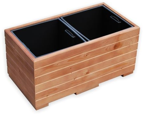 alfalux Blumentopf Holz - Pflanzkübel Übertopf Blumenkasten mit Zwei Kunststoffeinsätzen Herausnehmbar - 63 x 33 x 31 cm Nuss Braun 63DES3331NU
