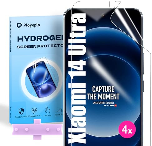 Ployeplo Películas de Hidrogel para Xiaomi 14 Ultra, 4 Piezas HD Protector de Pantalla de TPU Suave Transparente con Una Posicionador Fácil Instalación(no vidrio templado)