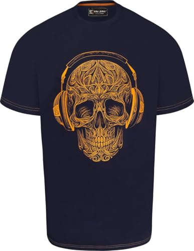 Kam Jeanswear Mens Crackle Skull Graphic Print SS T-Shirt - Blue - 8XL