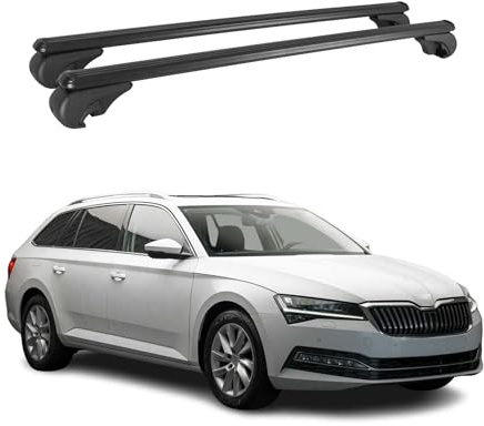 OMAC Dachträger für Skoda Superb Kombi 2019-2024 FL Alu 2 Stangen Schwarz | TÜV/DIN 75302:2019 geprüft, Abschließbar, bis 75 kg Traglast, Querträger, Grundträger
