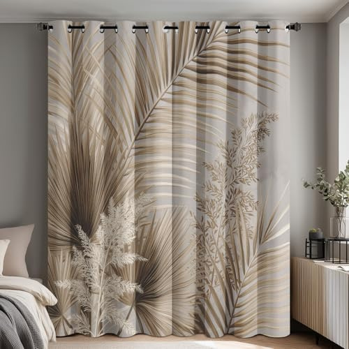 Generisch Tropisch Vorhänge Wohnzimmer, Vorhang Blickdicht Palmenblätter Gardinen mit Ösen Schlafzimmer, Thermo Verdunklungsvorhänge 2er Set H215 x B110 cm pw&85