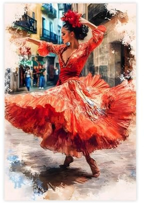 Ölgemälde mit Flamenco-Tänzern, tanzende Leinwand, Poster, Wandkunst, Dekordruck, Bild für Wohnzimmer, Schlafzimmer, Dekoration, 30 x 45 cm