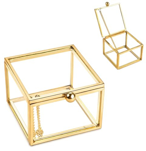 Anseom Glas Schmuckschatulle, Ringbox Vintage Schmuckschatulle aus Glas Geometrische Ringschatulle Ringbox Hochzeit Schmuckschatulle für Schmuck Ringe Armbänder Ohrringe Blume