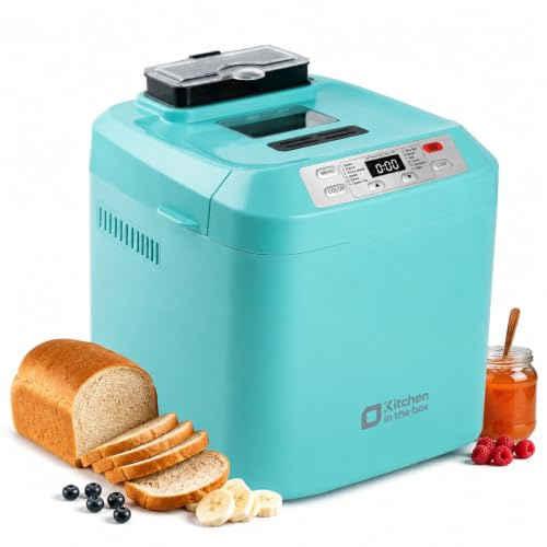 Kitchen in the box Brotbackautomat mit 12-in-1 Programmen, 2 Brotgrößen, 900g, Brotbackmaschine mit 13h Timer, Zutatenspender & Antihaft-Backform, Blau