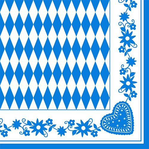 8 x 50 Servietten, 3-lagig 1/4-Falz 40 cm x 40 cm Bayrisch Blau, Oktoberfest