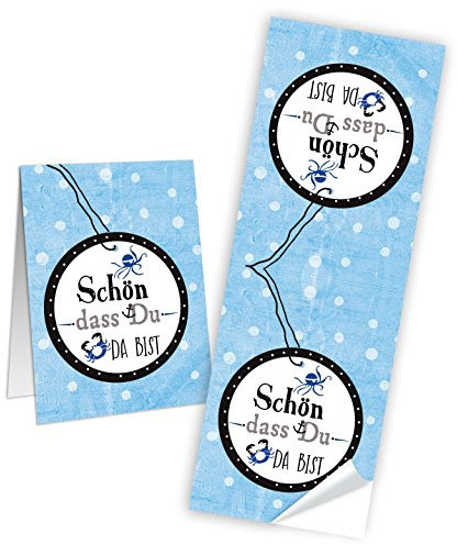 Logbuch-Verlag 25 Aufkleber SCHÖN DASS DU DA BIST Sticker maritim Anker blau hellblau weiß Banderole Etikett 5 x 14,8 cm Geburtstag Fest Kinder