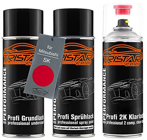 TRISTARcolor Autolack 2K Spraydosen Set für Mitsubishi SK Palma Red Grundlack Basislack 2 Komponenten Klarlack Sprühdose