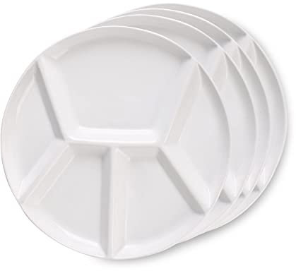 Artestia Fondue Teller Unterteilt 5 Fächer Rund Keramik Speiseteller 4er Set Chip & Dip Serviertabletts Perfekt zum Servieren von Fondue Speisen, Saucen und Gewürzen