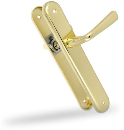 Amig - Juego de Manillas de Placa de Latón - Modelo 252P Medida: 250 x 40 mm - Cuadradillo de 8 mm - Resistente a la Corrosión, Incluye tornillería - Acabado: Latonado barnizado